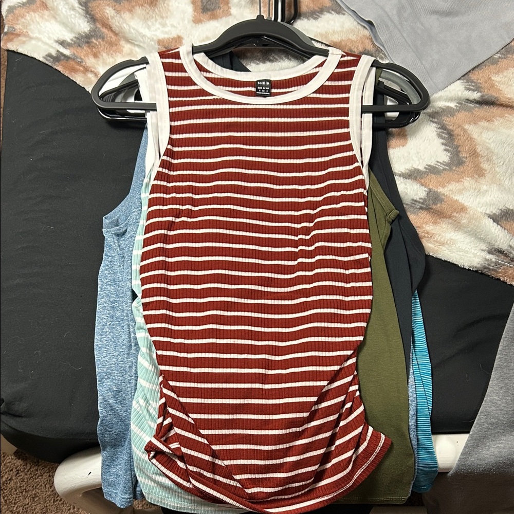 SHEIN Red and White Striped Tank Top